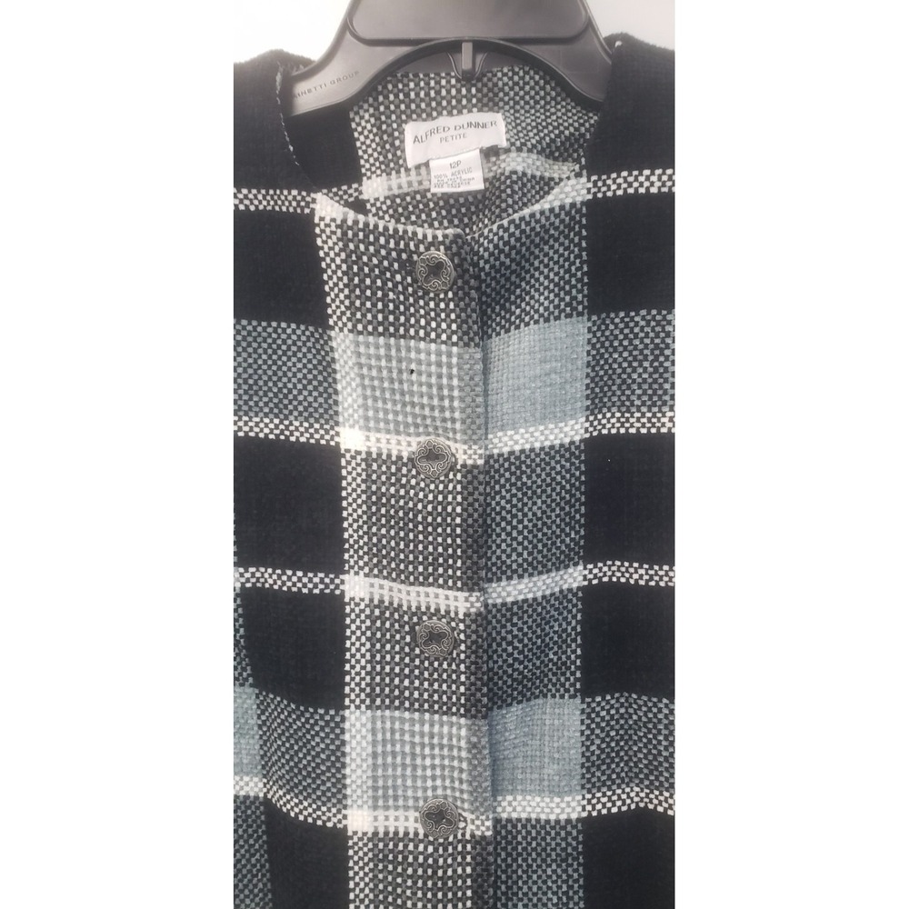 Alfred Dunner Jacket Black Grey Palid 12 Petite Metal Button Up Coat Blazer
